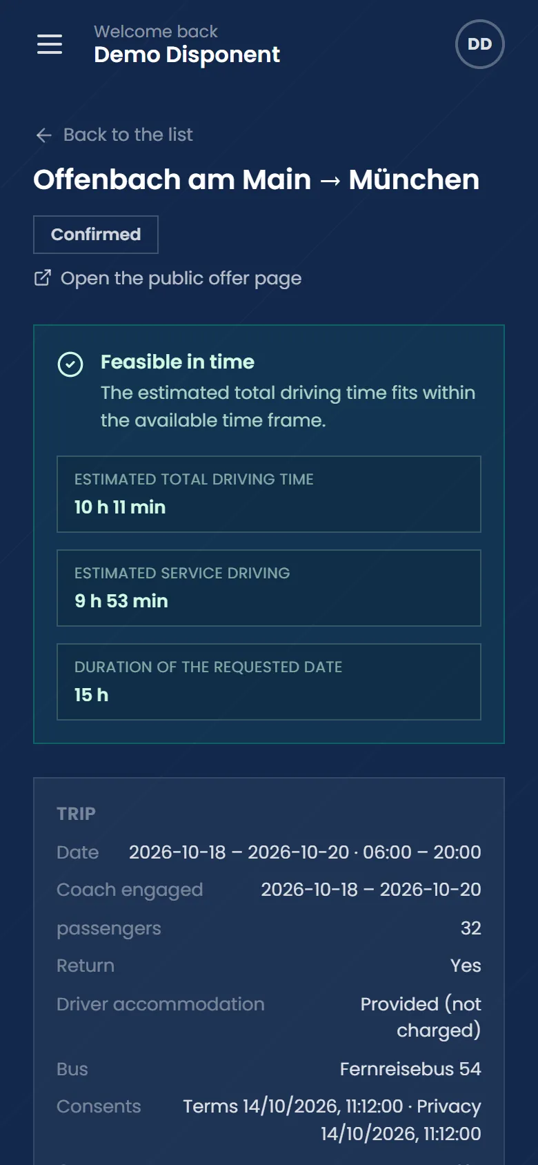 Booking detail on a phone