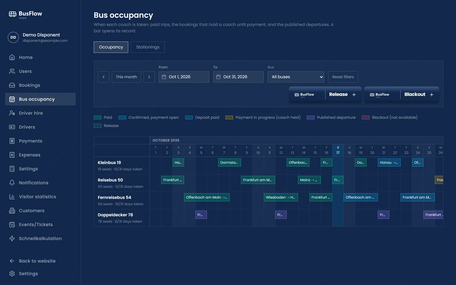 Bus occupancy calendar