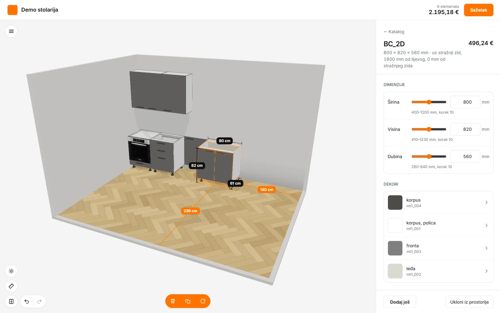 Element dimensions and decor