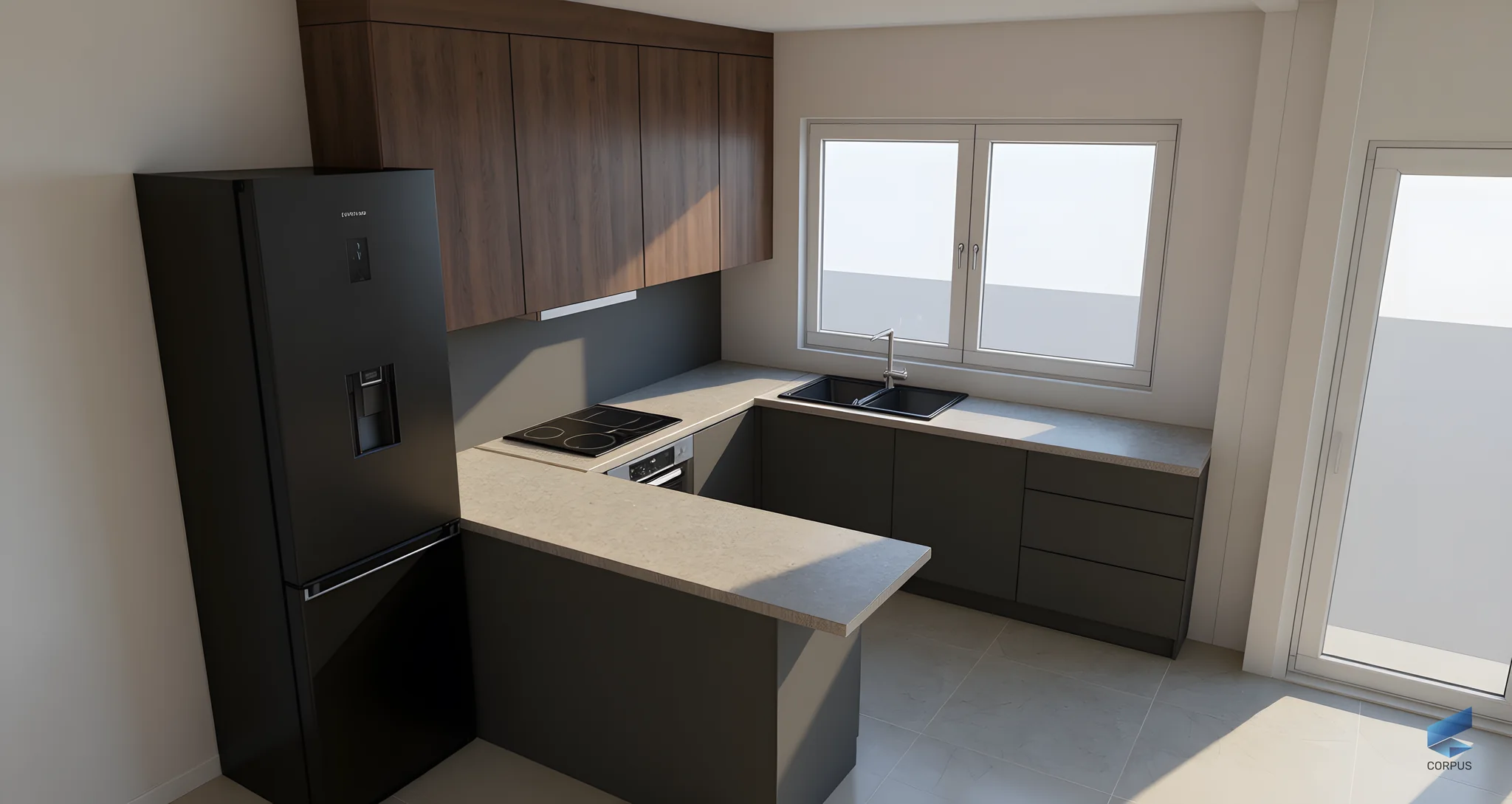 Photorealistic render of a living room made with quickRender