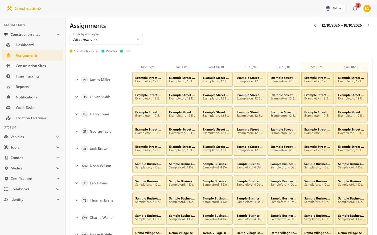 Weekly assignments