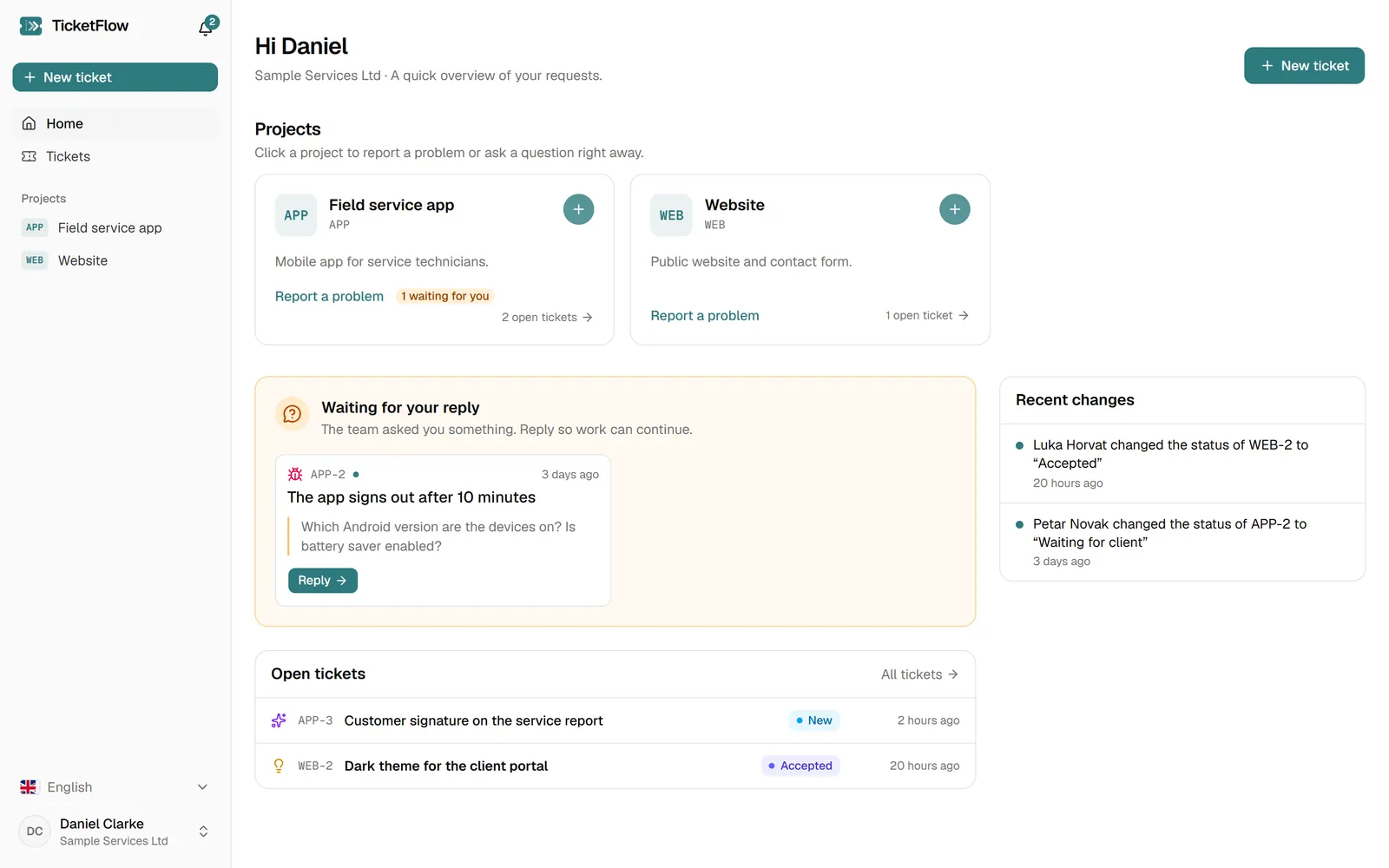 Client home page
